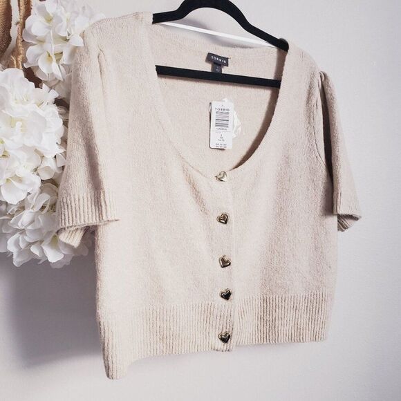 Torrid Vegan Cashmere Cardigan Button- Front Cropped Sweater Size 1X (14-16) NWT - Picture 10 of 16